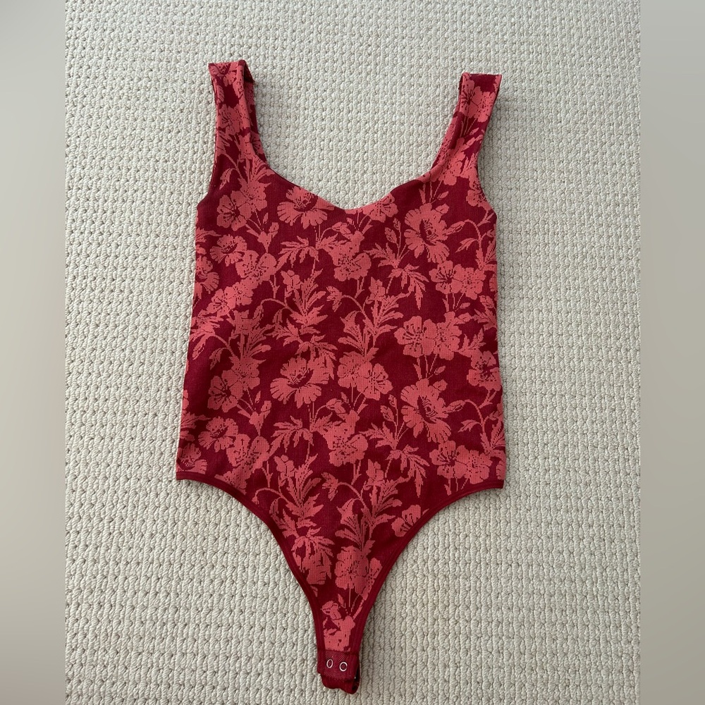 Free People Red Floral Bodysuit
